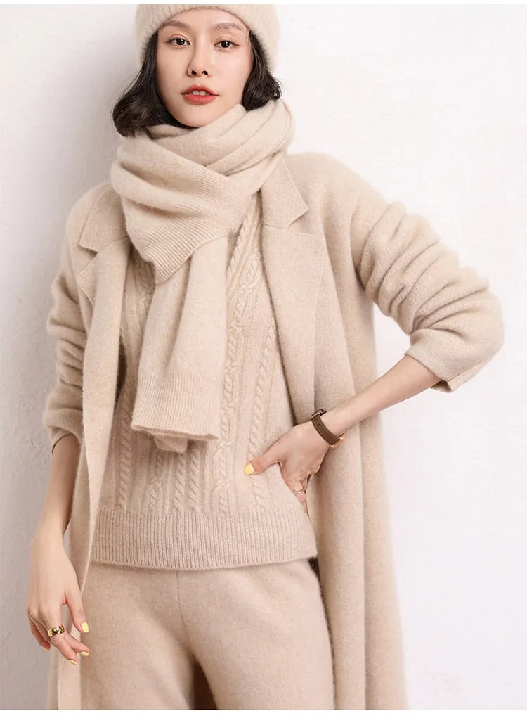 New 100% Cashmere Pure Color Knitted Cardigan Coat