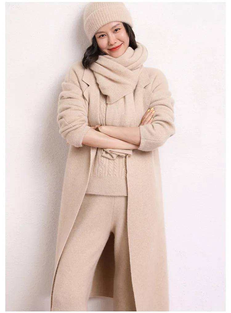 New 100% Cashmere Pure Color Knitted Cardigan Coat