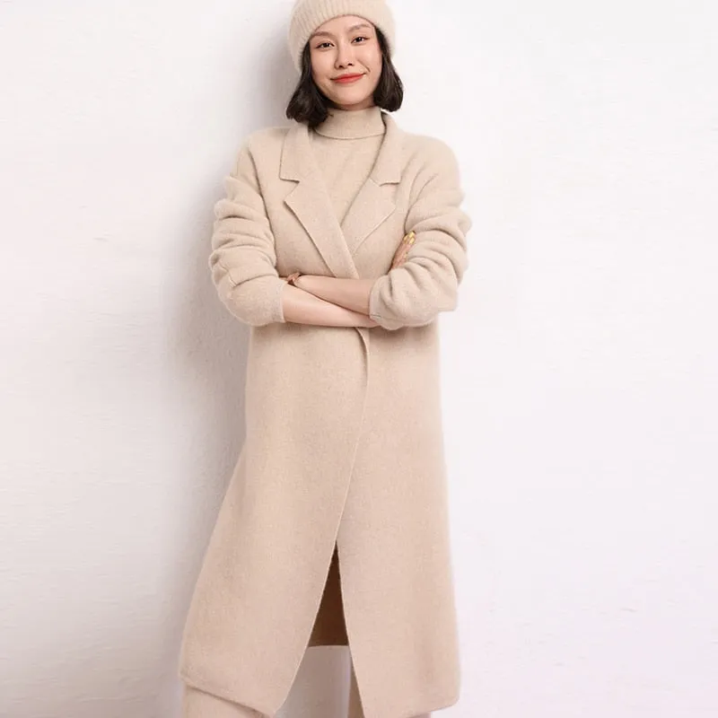 New 100% Cashmere Pure Color Knitted Cardigan Coat