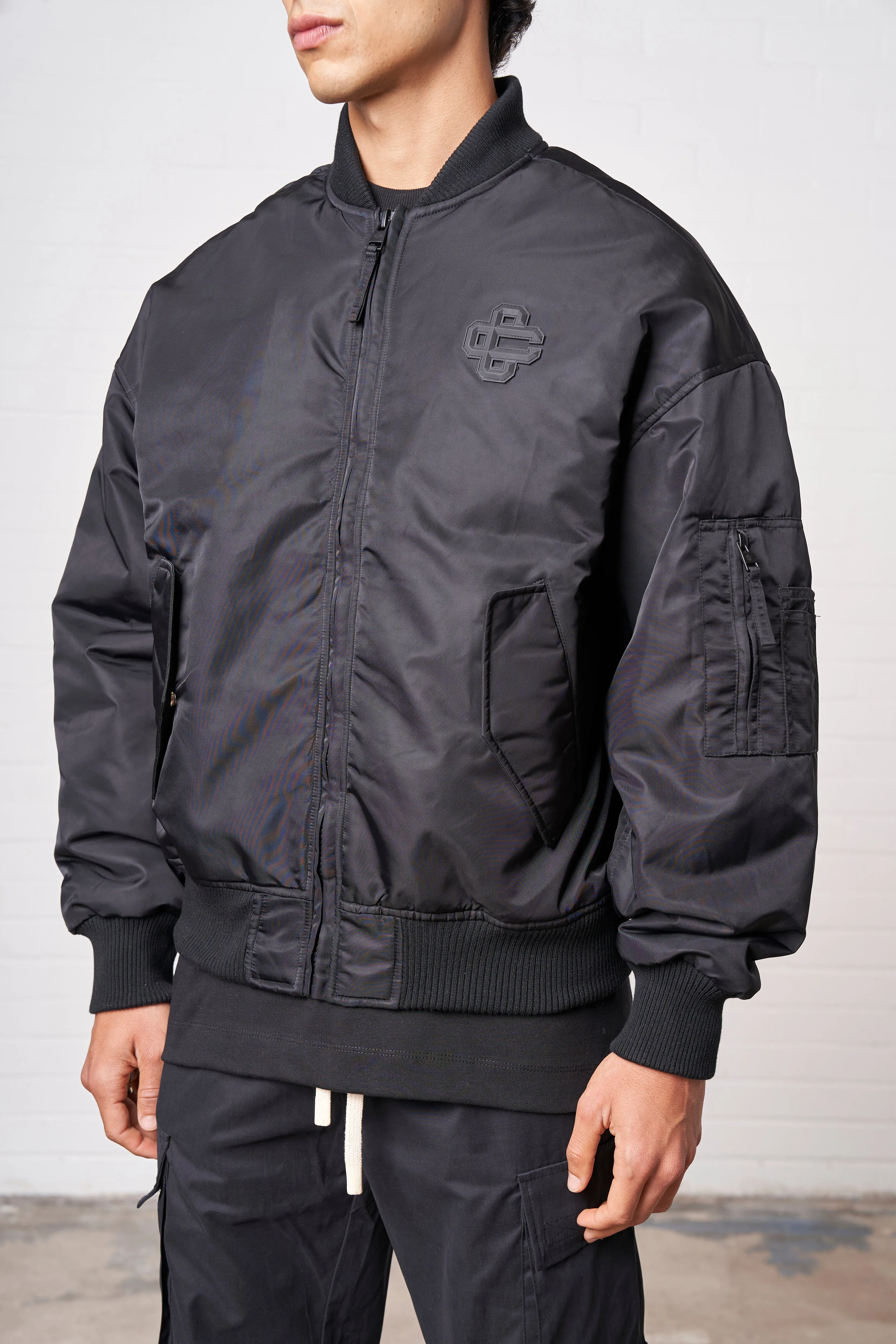 NYLON 4 EMBLEM BOMBER JACKET - BLACK