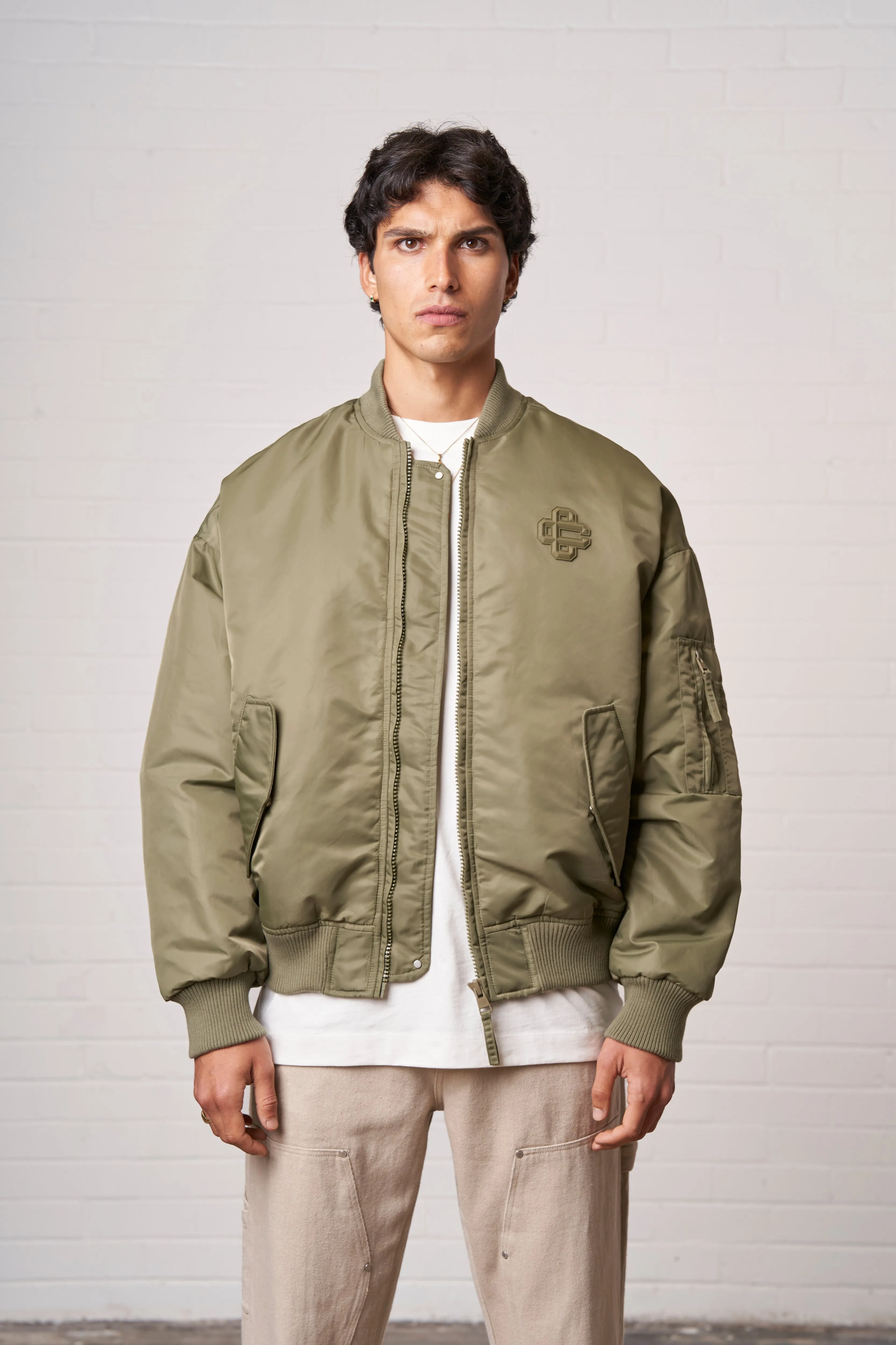 NYLON 4 EMBLEM BOMBER JACKET - KHAKI