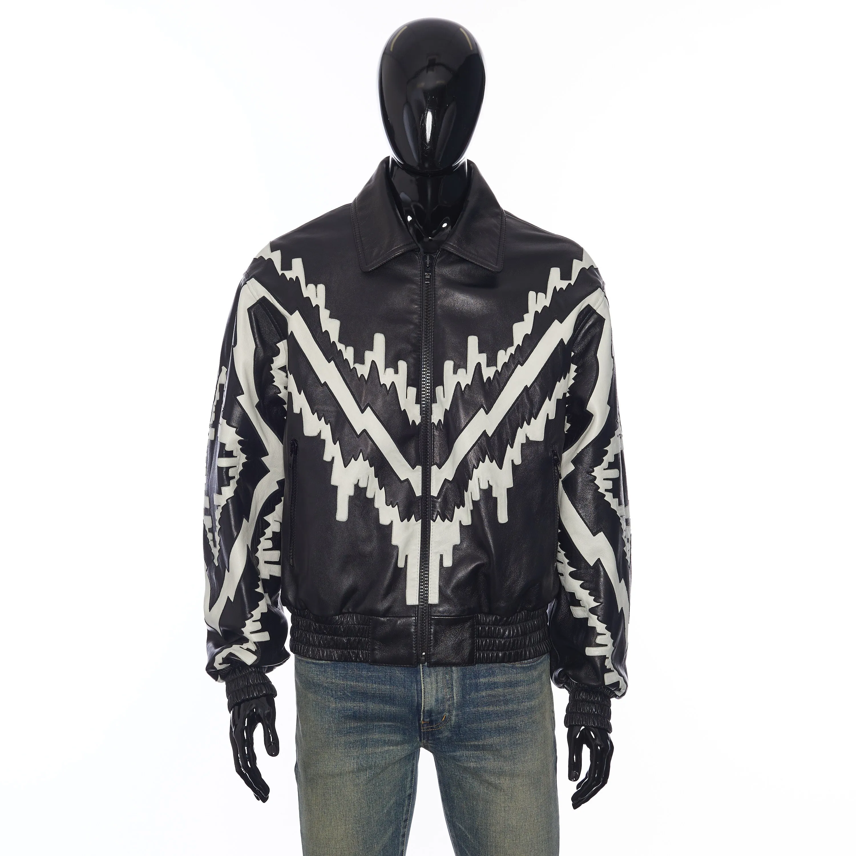 Oversized Psychedelic Blouson Jacket in Soft Black Lambskin