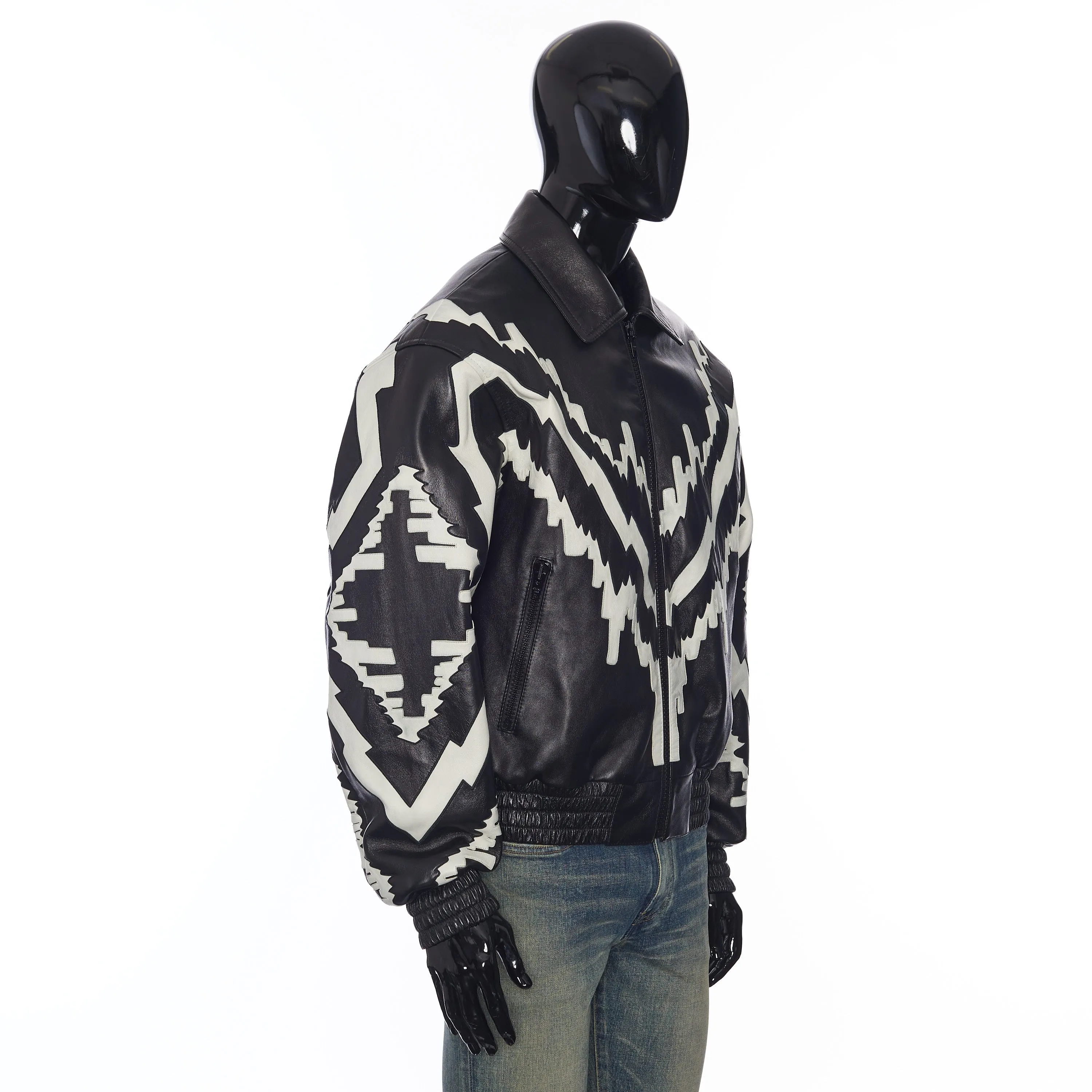 Oversized Psychedelic Blouson Jacket in Soft Black Lambskin