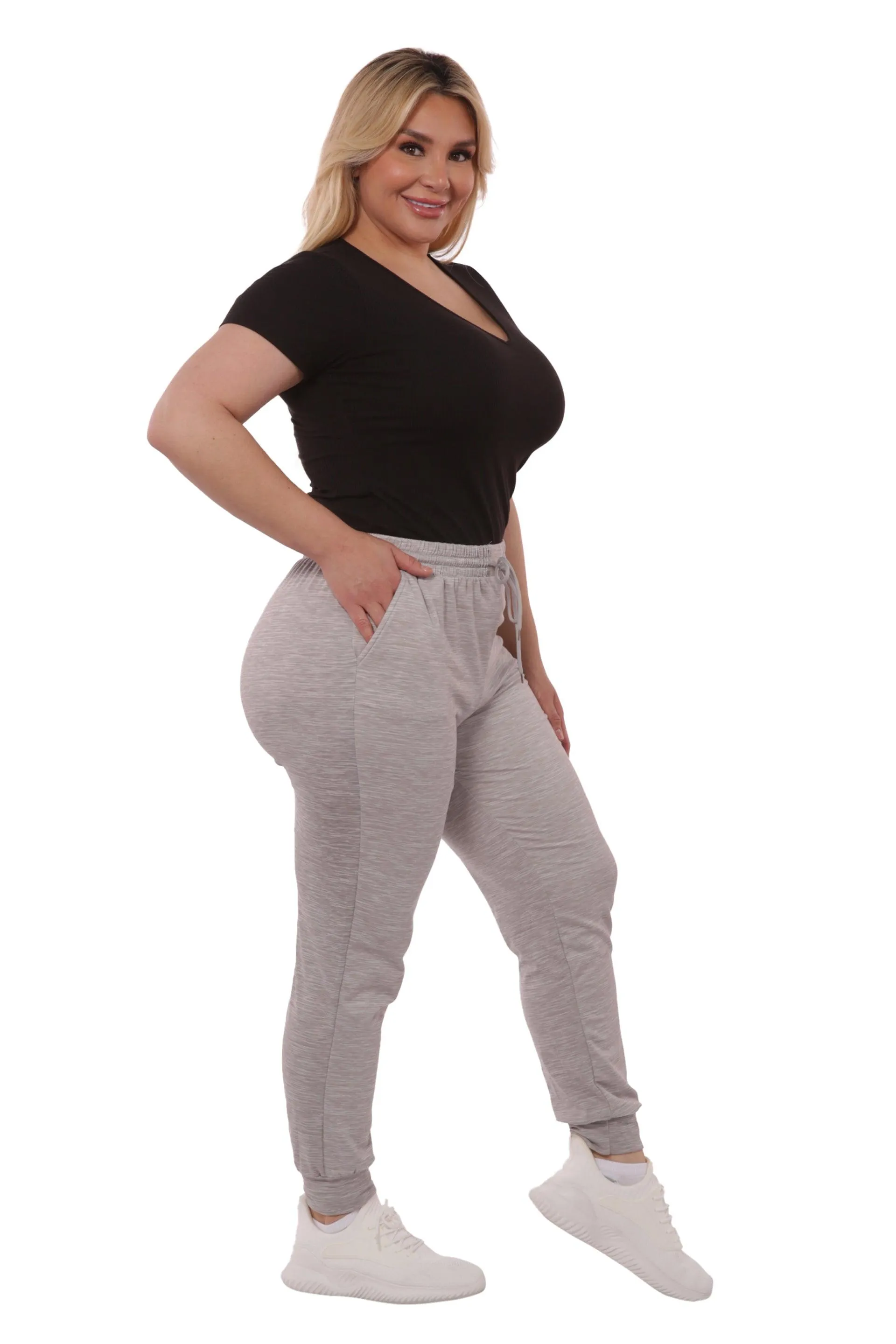 Plus Size Soft Brushed Fleece Lined Sweatpants - Gray Space Dye