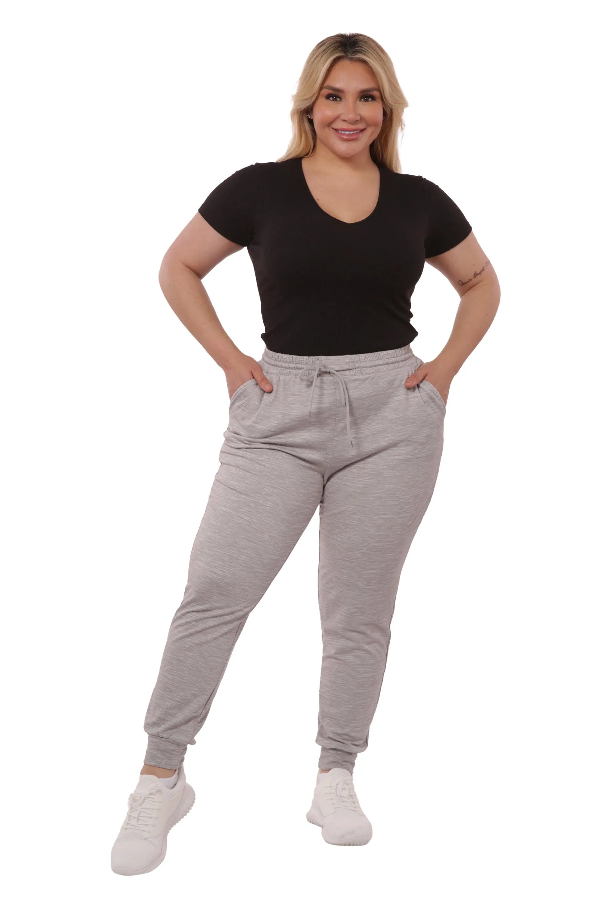 Plus Size Soft Brushed Fleece Lined Sweatpants - Gray Space Dye