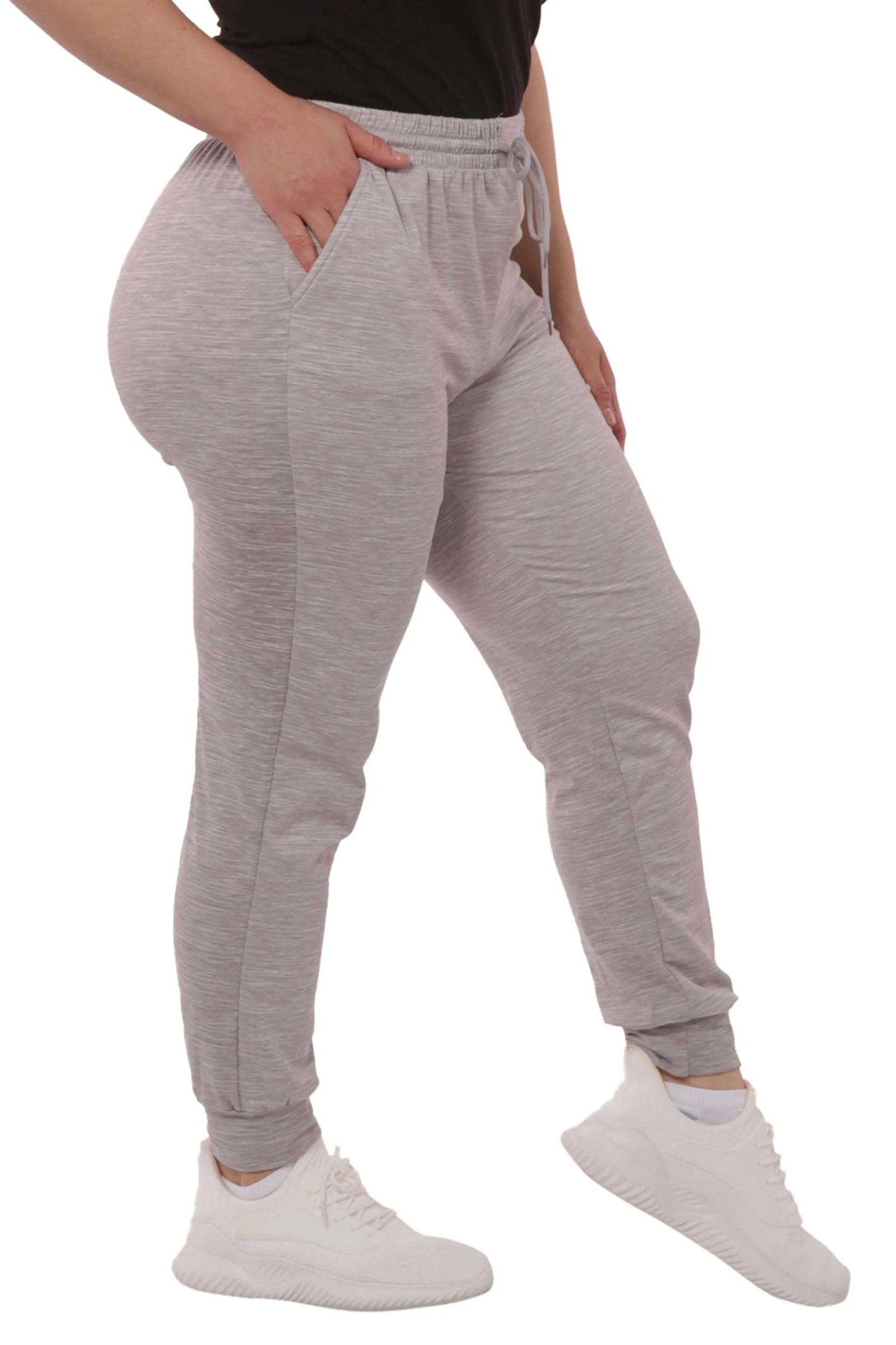 Plus Size Soft Brushed Fleece Lined Sweatpants - Gray Space Dye