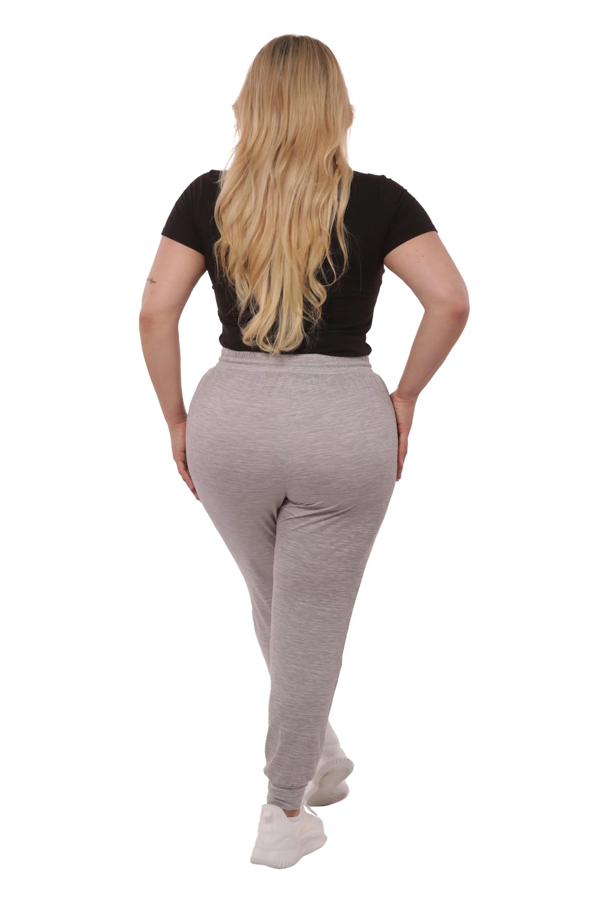 Plus Size Soft Brushed Fleece Lined Sweatpants - Gray Space Dye