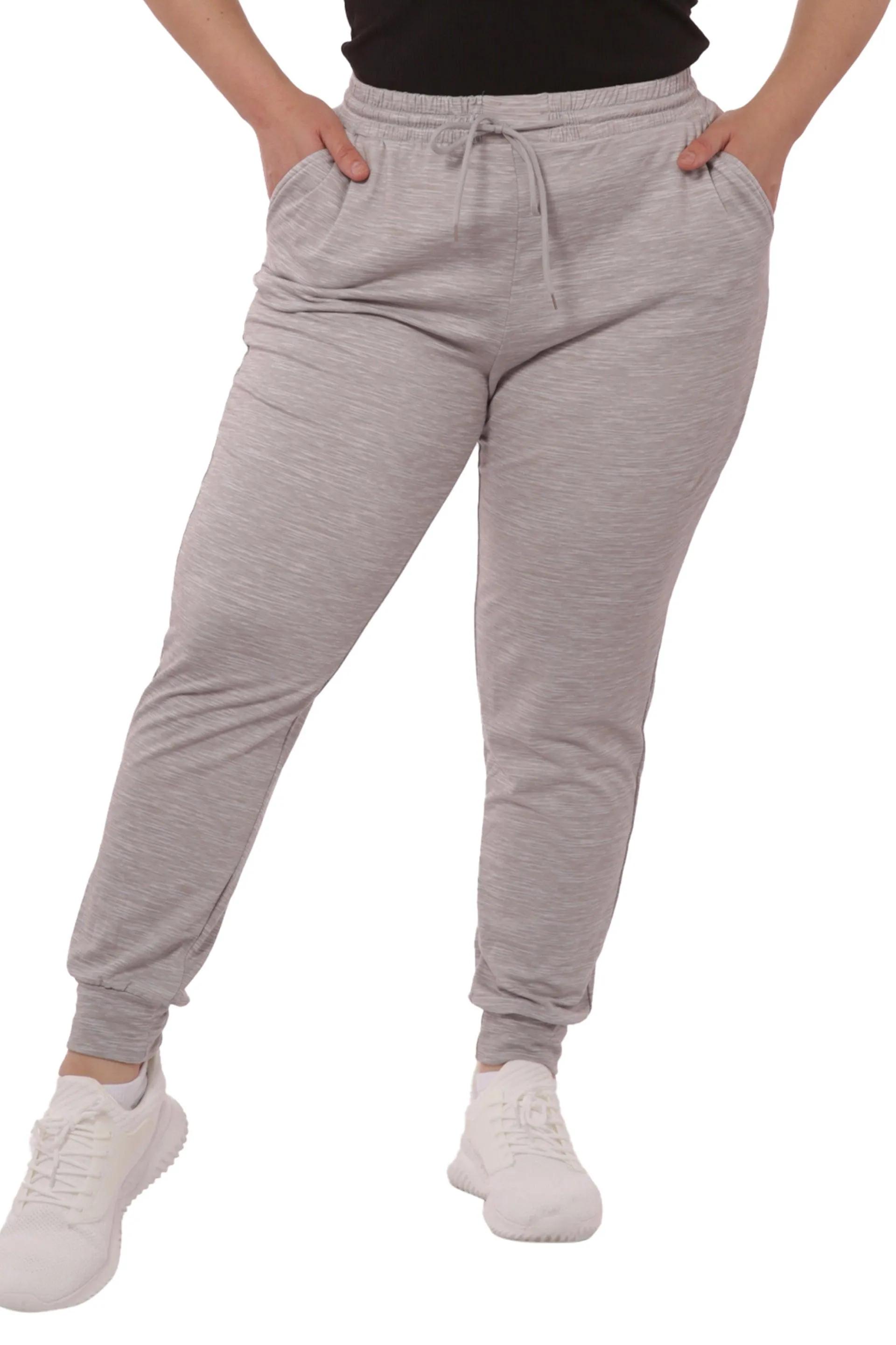 Plus Size Soft Brushed Fleece Lined Sweatpants - Gray Space Dye