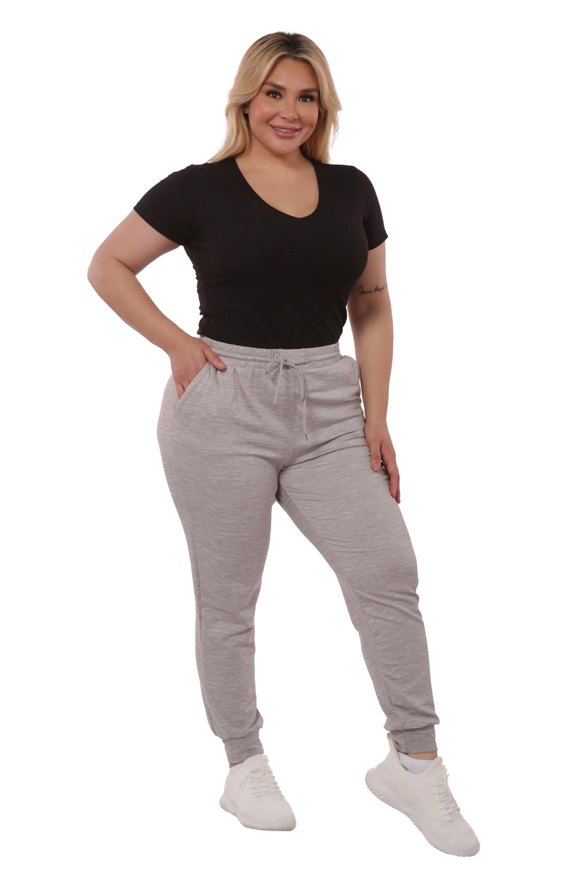 Plus Size Soft Brushed Fleece Lined Sweatpants - Gray Space Dye