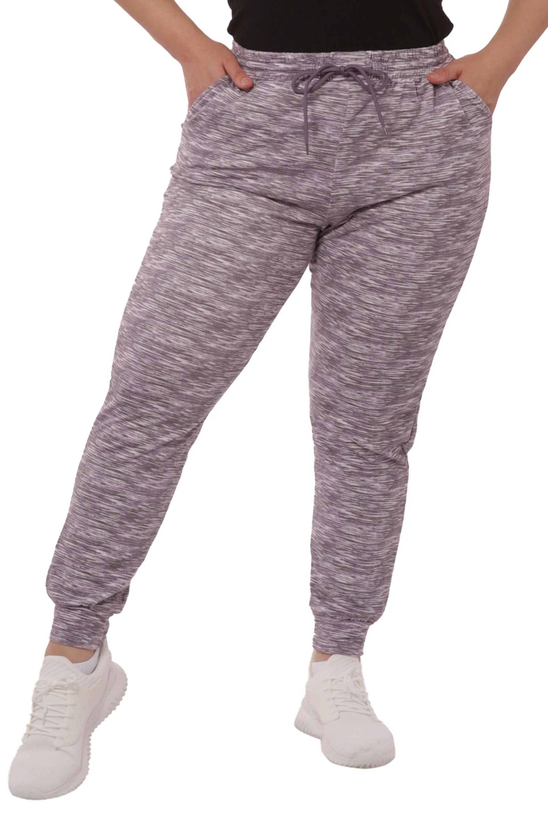 Plus Size Soft Brushed Fleece Lined Sweatpants - Lavender Space Dye