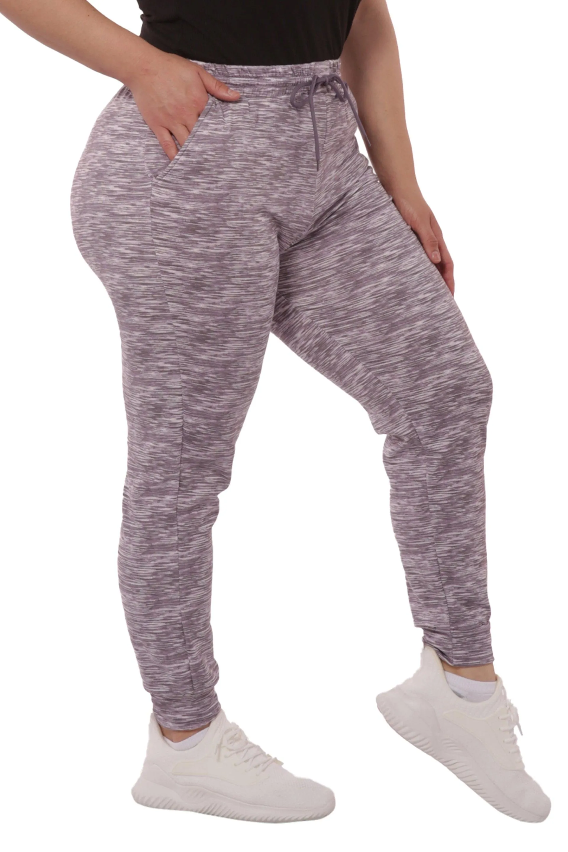 Plus Size Soft Brushed Fleece Lined Sweatpants - Lavender Space Dye