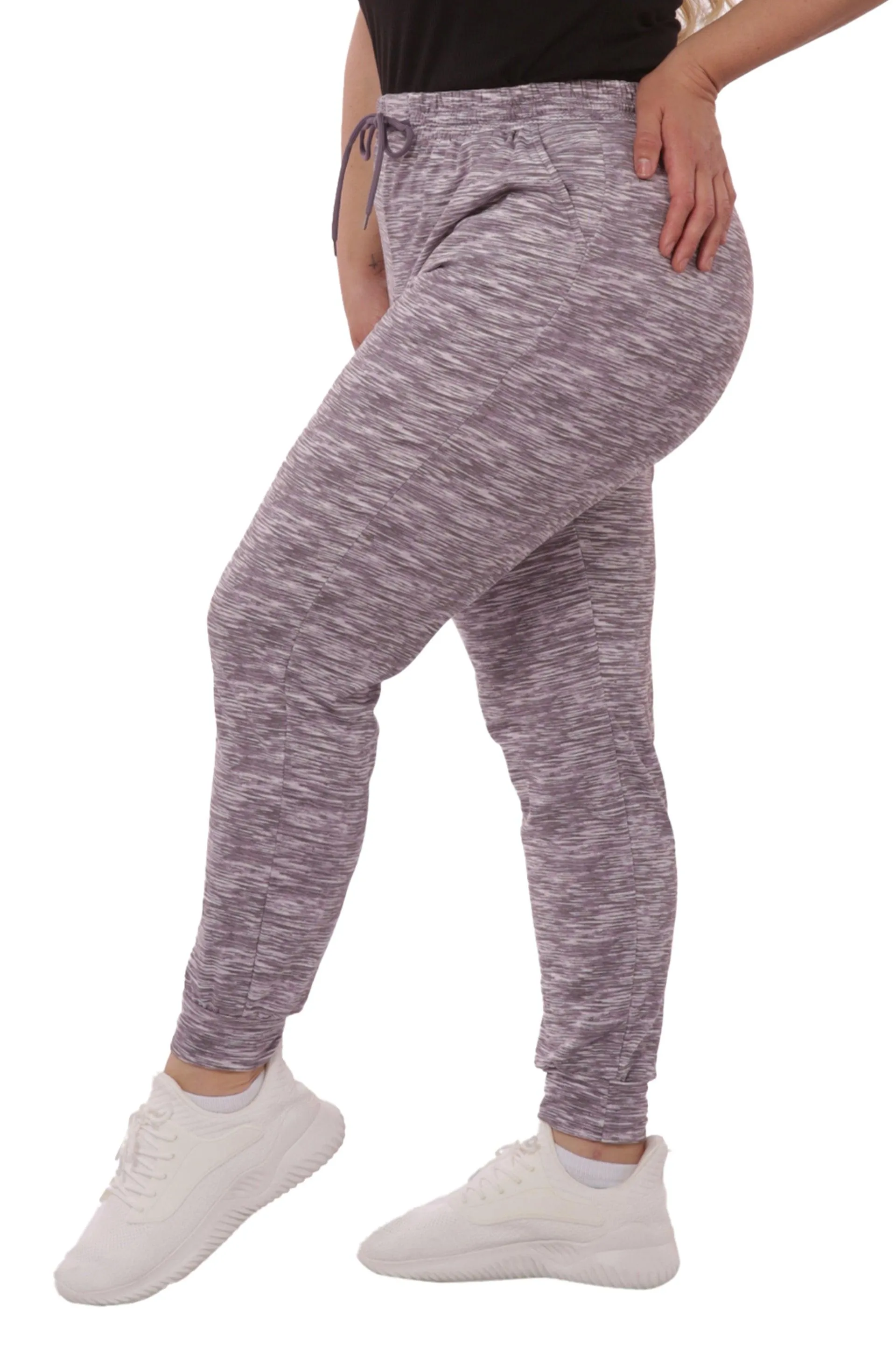 Plus Size Soft Brushed Fleece Lined Sweatpants - Lavender Space Dye