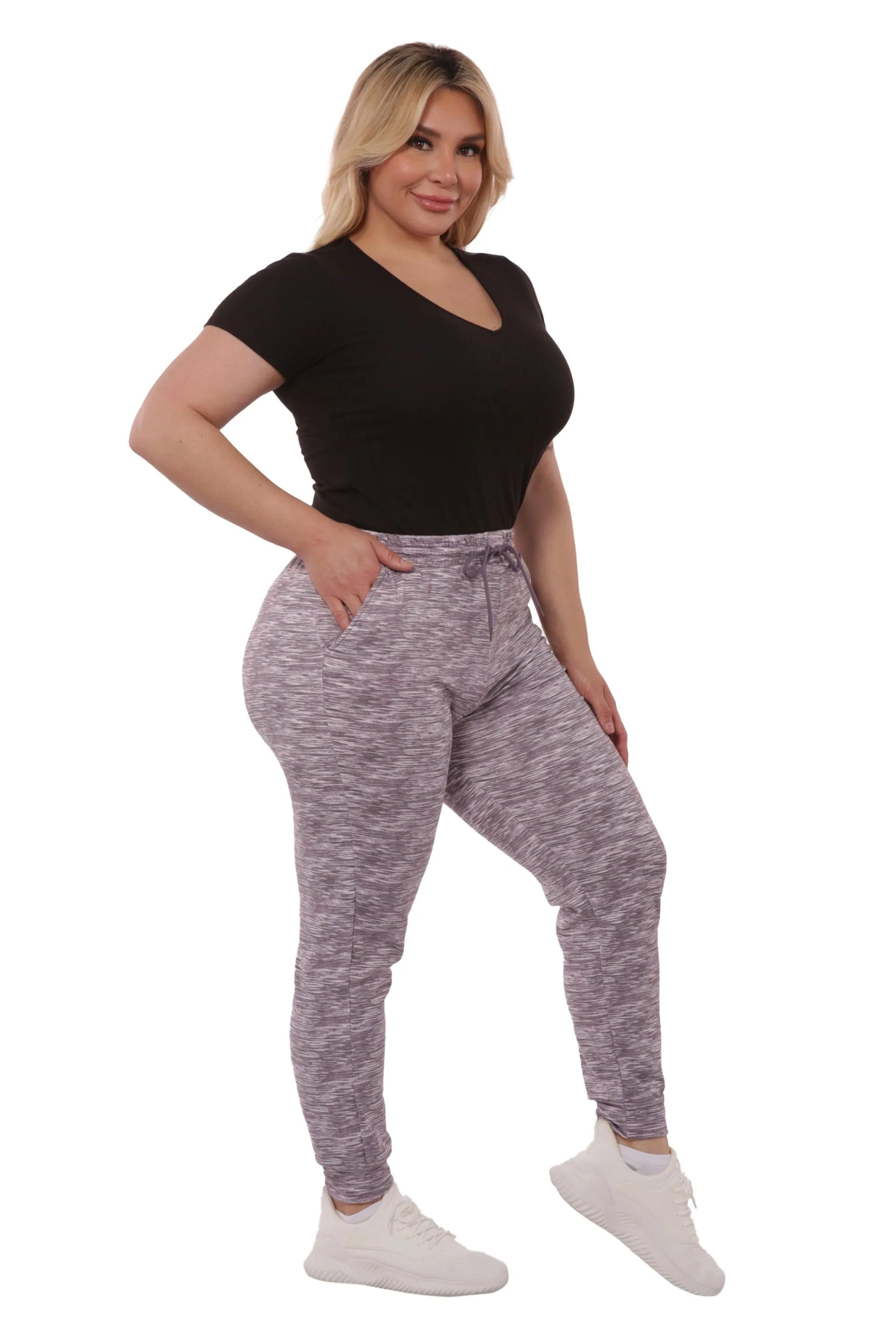 Plus Size Soft Brushed Fleece Lined Sweatpants - Lavender Space Dye