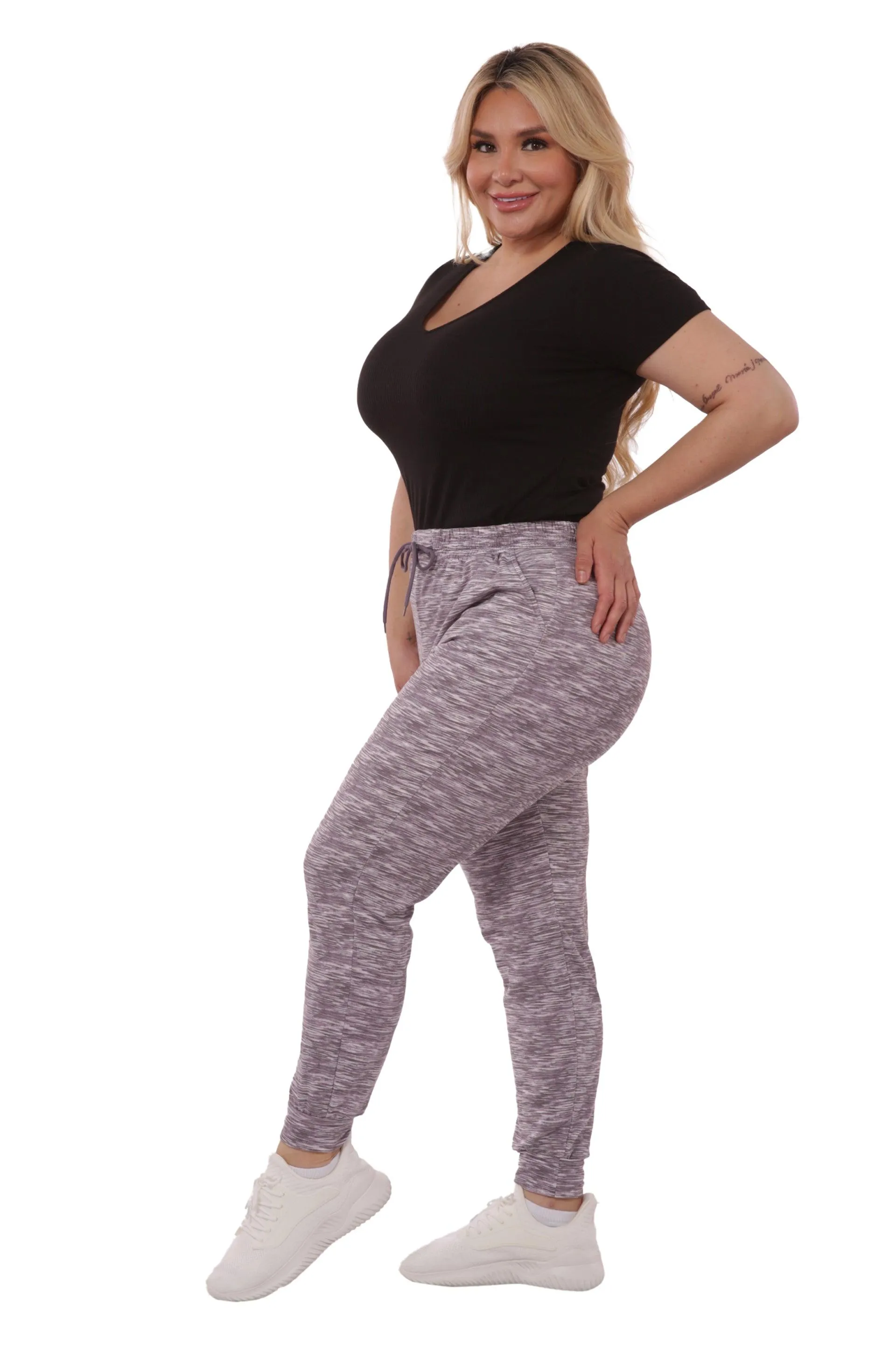 Plus Size Soft Brushed Fleece Lined Sweatpants - Lavender Space Dye