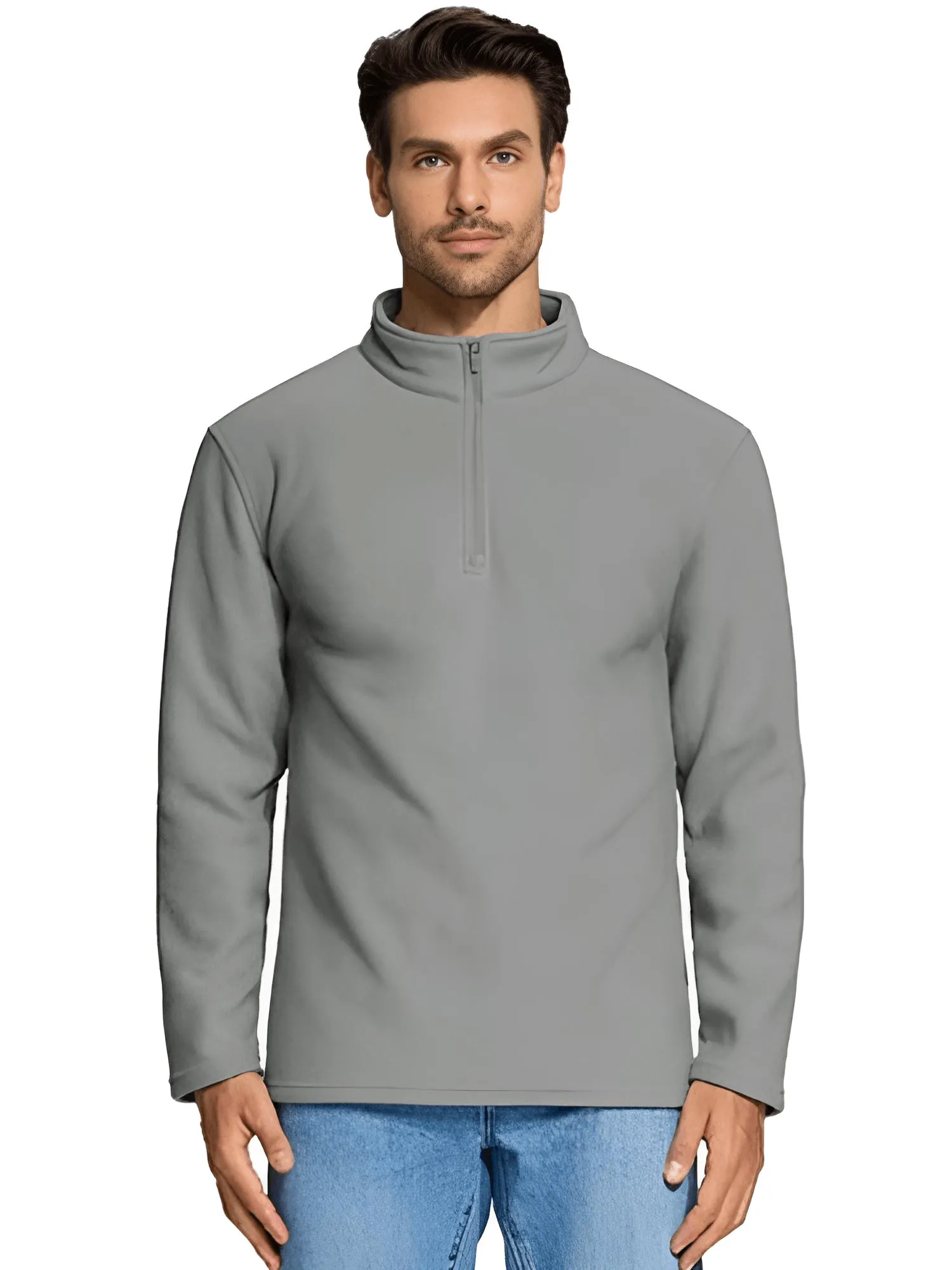 Quarter-Zip Pullover Tops Mens Fleece Sweatshirts