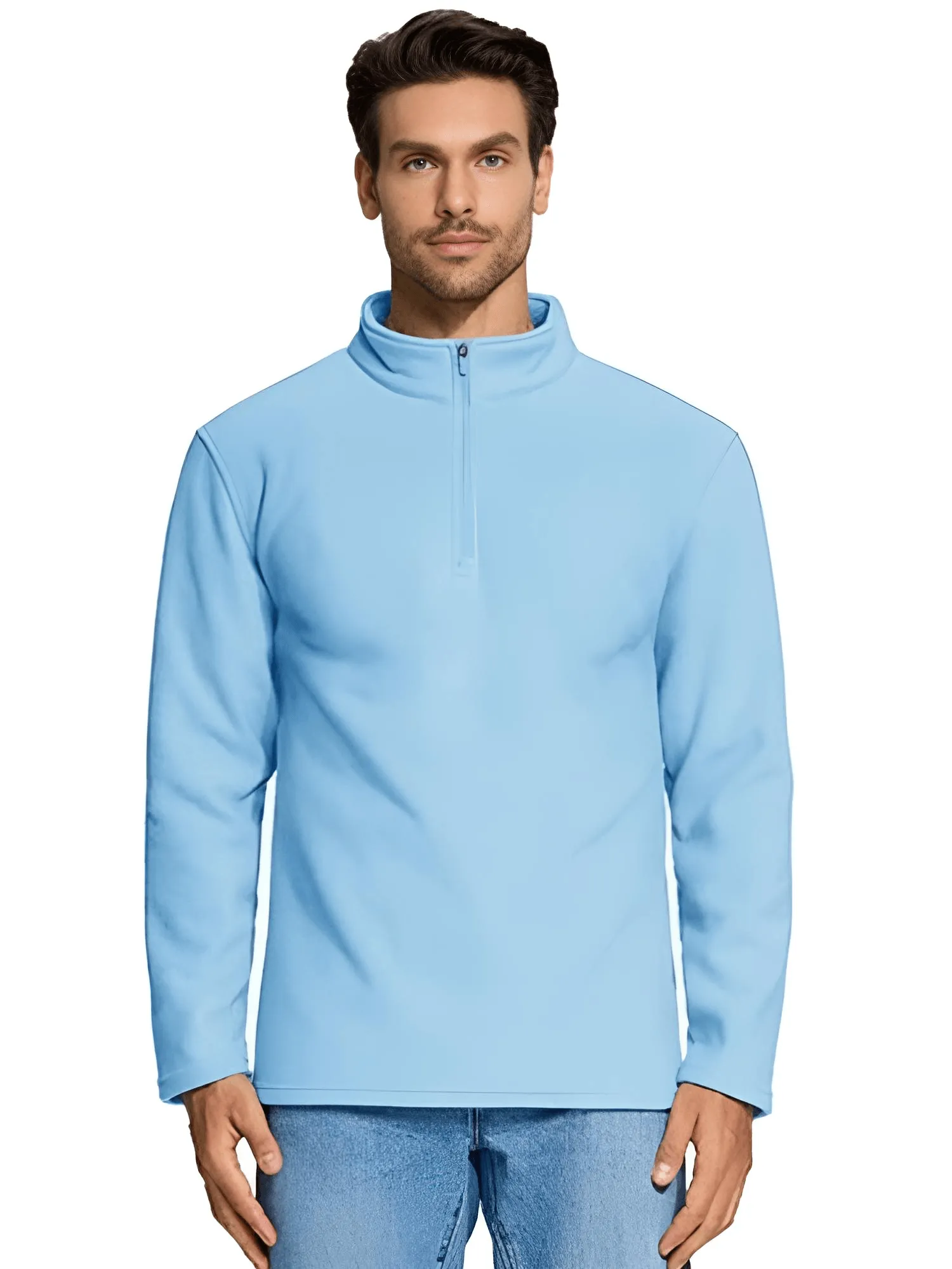 Quarter-Zip Pullover Tops Mens Fleece Sweatshirts