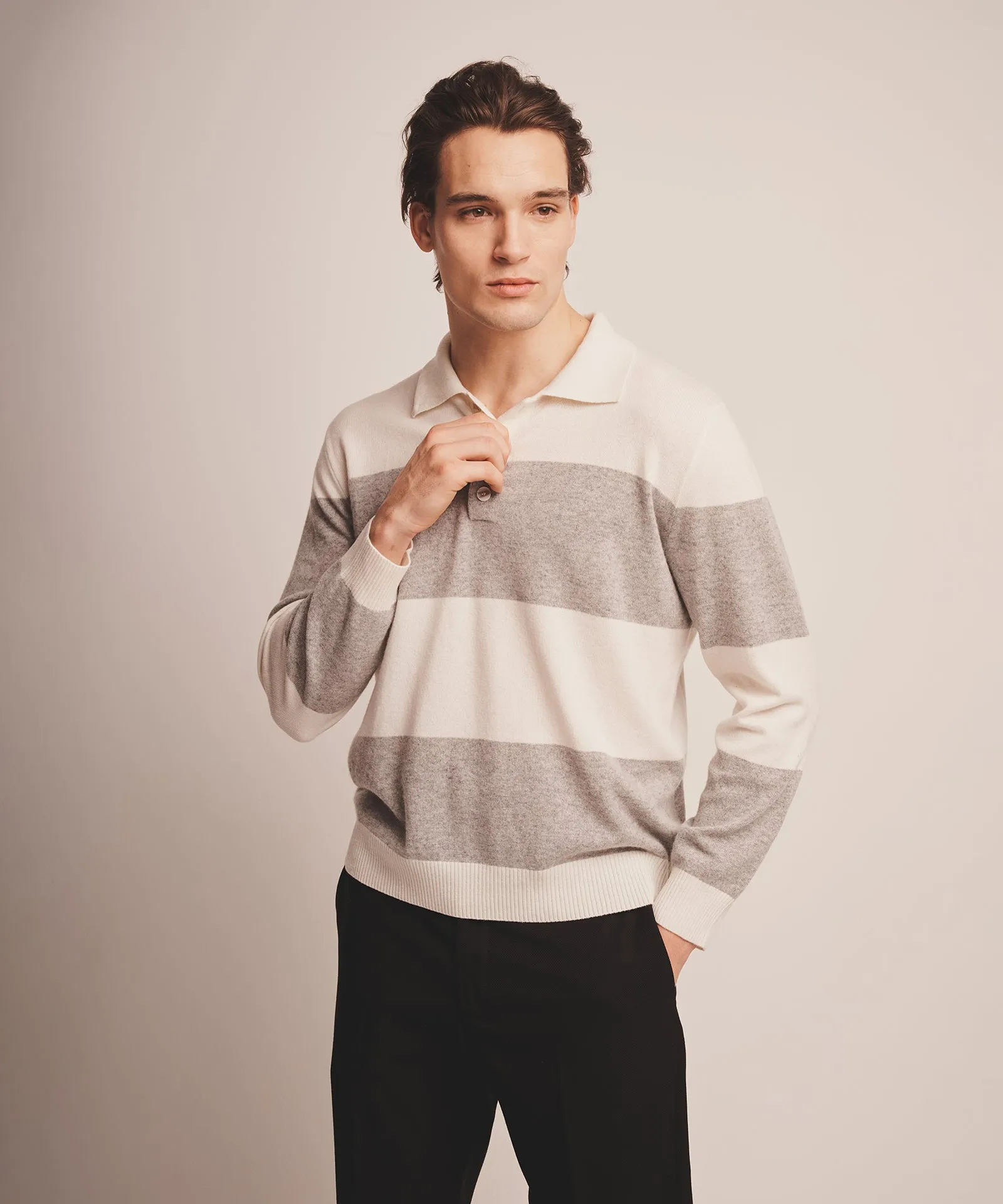 Signature Cashmere Striped Rugby Polo