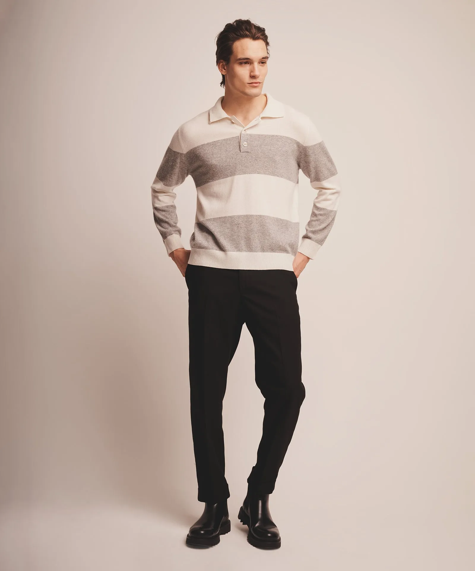 Signature Cashmere Striped Rugby Polo