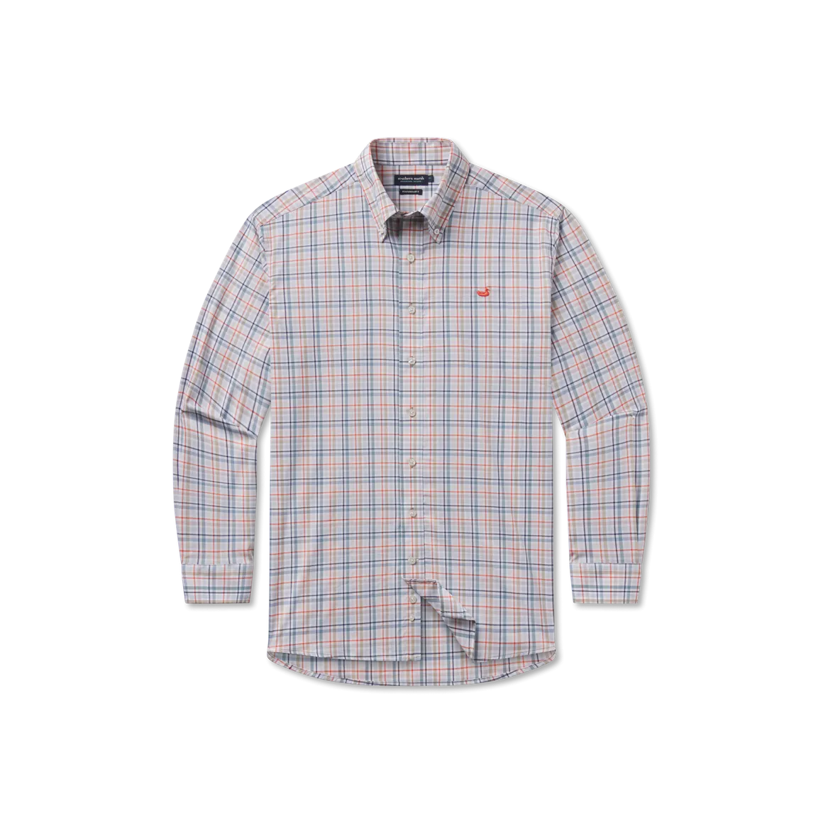 Southern Marsh - Van Buren Performance Grid Dress Shirt - Navy/Burnt