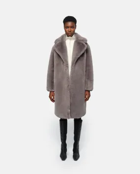 Steffi Long Faux Fur Coat in Granite