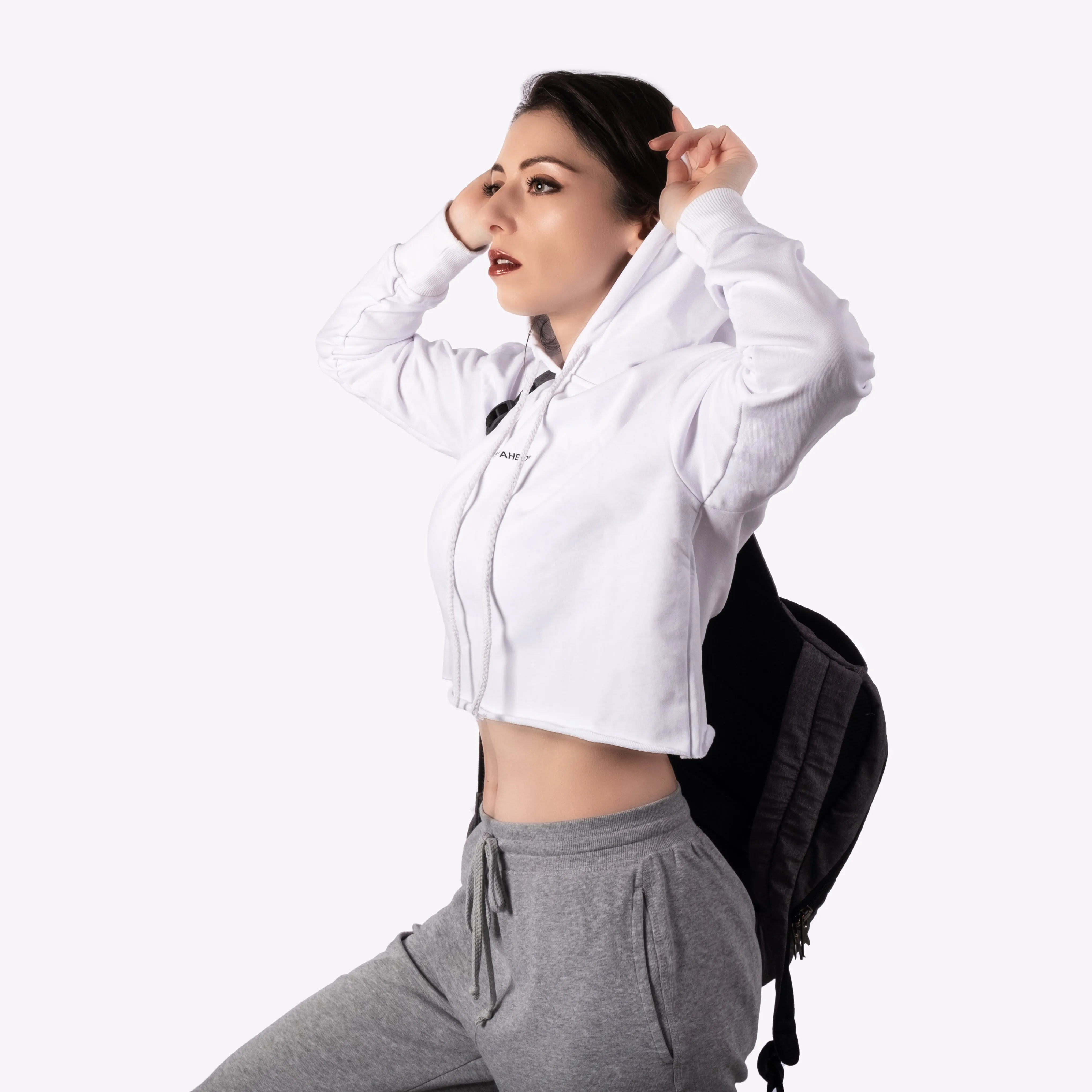 STEP AHEAD White Pullover Crop Top Hoodie