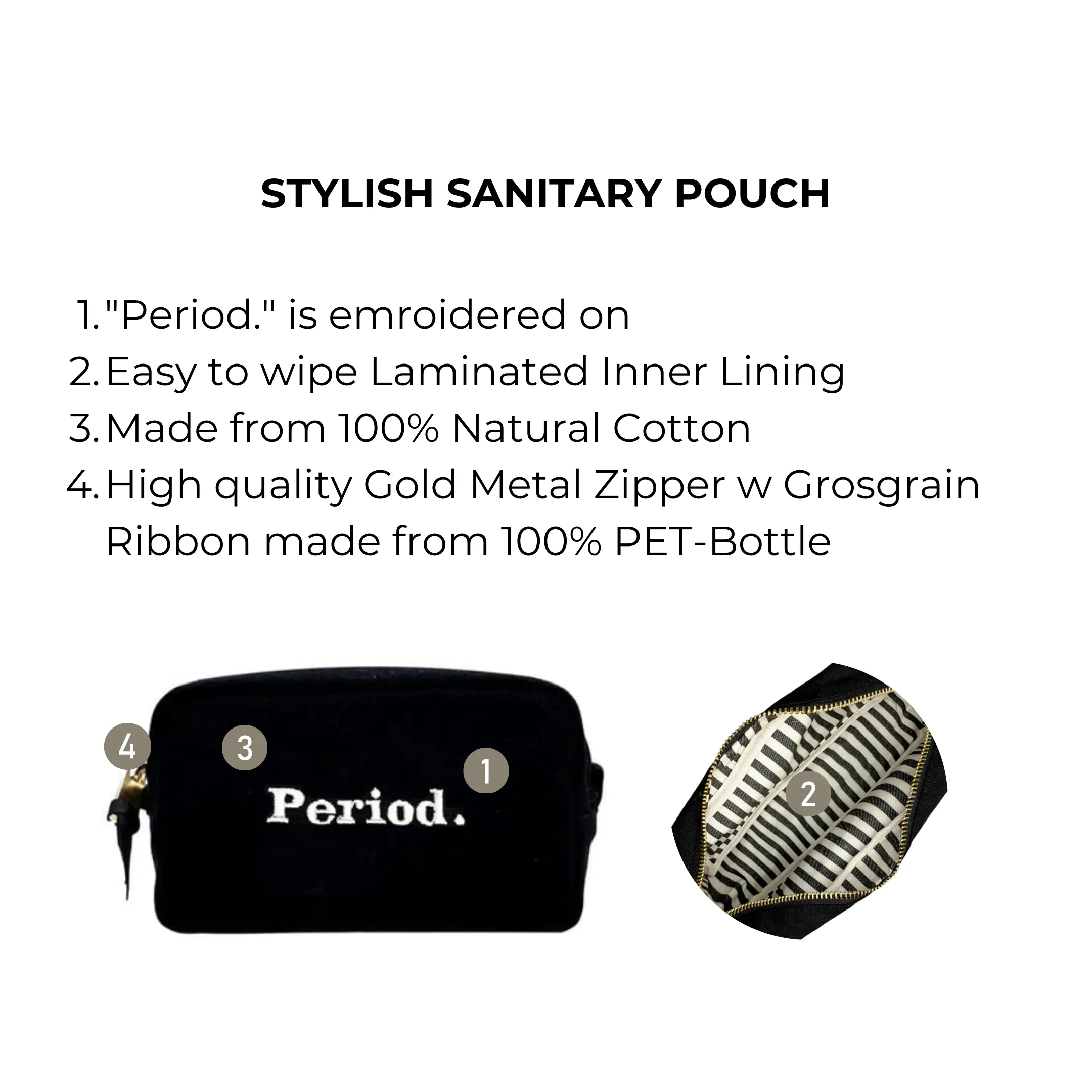 Stylish Sanitary Pouch, Black