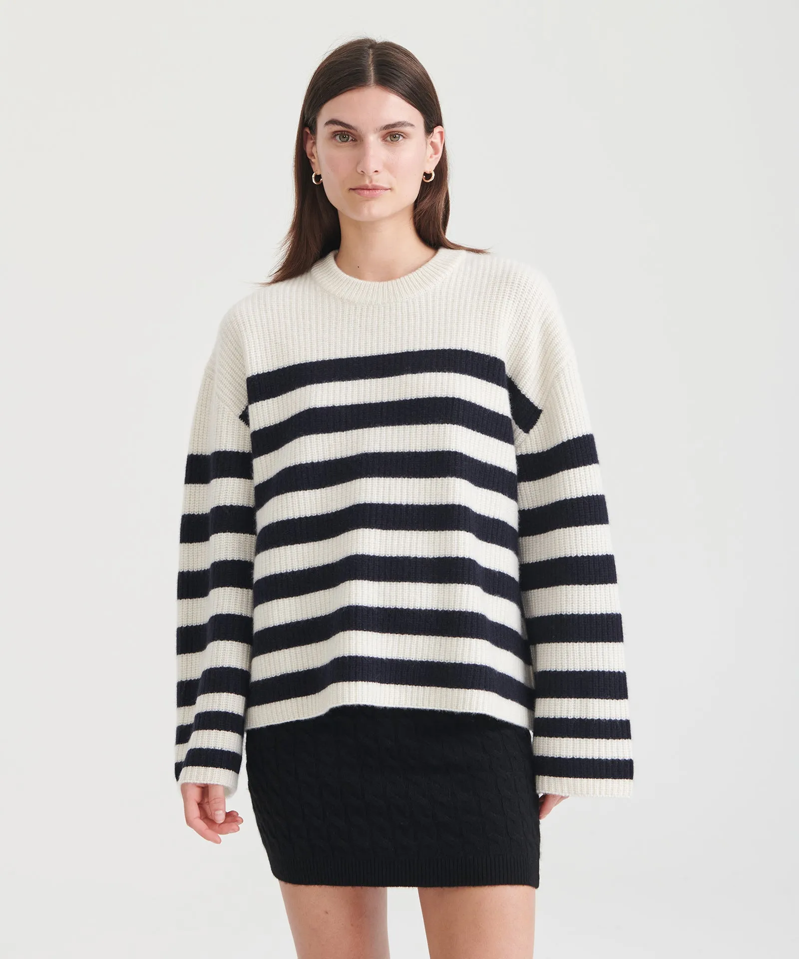 Super Luxe Cashmere Striped Crewneck