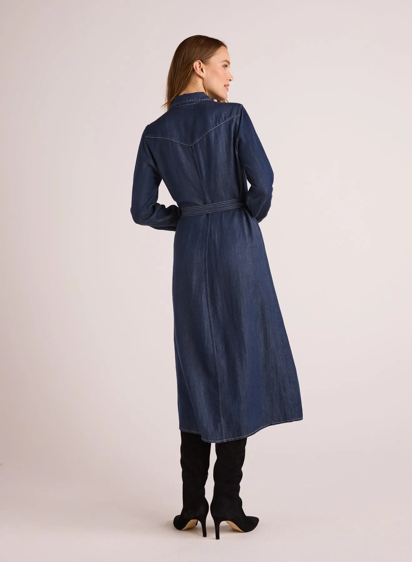 Western Yoke Midi Dress - Dark Denim