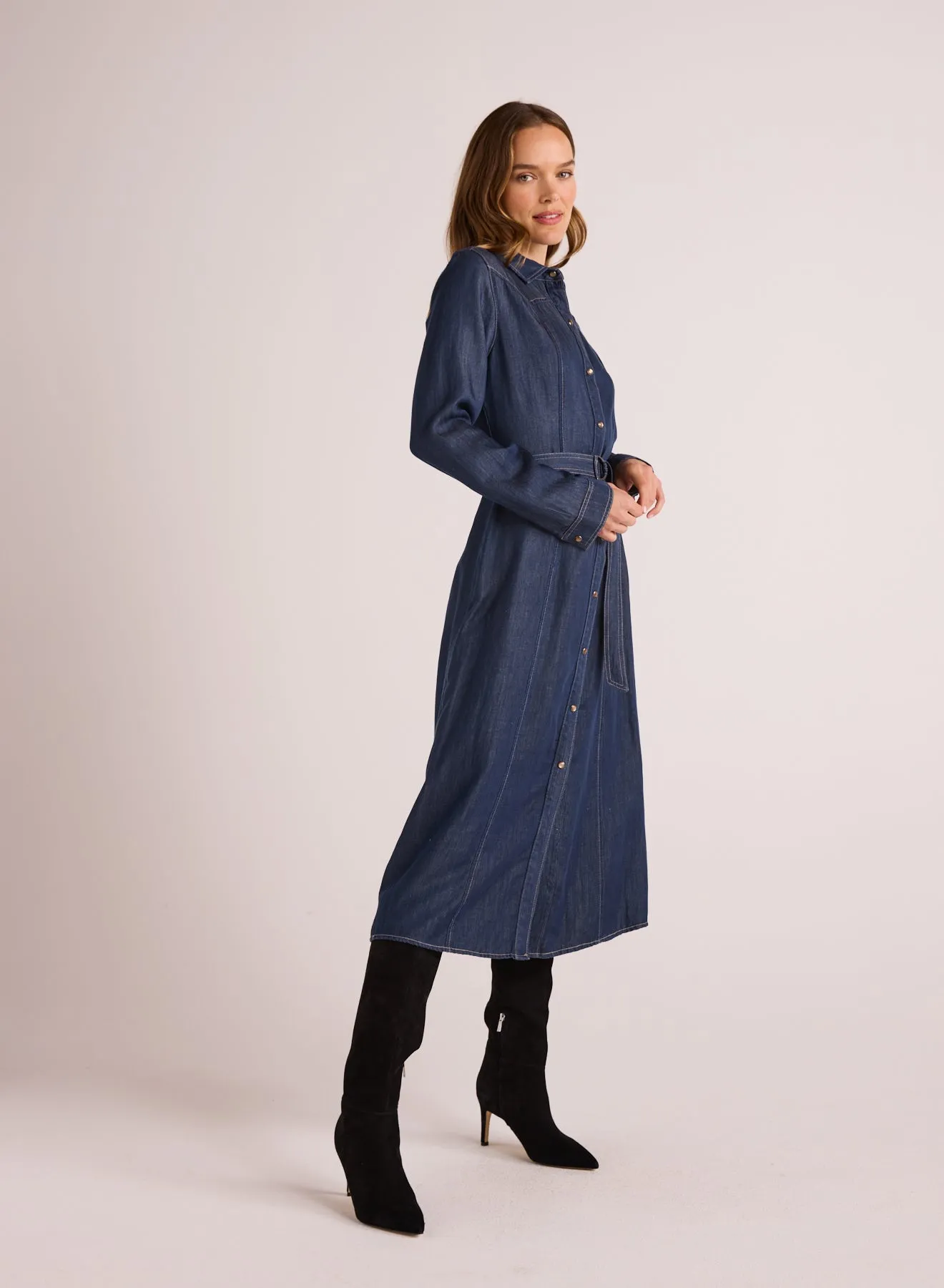 Western Yoke Midi Dress - Dark Denim