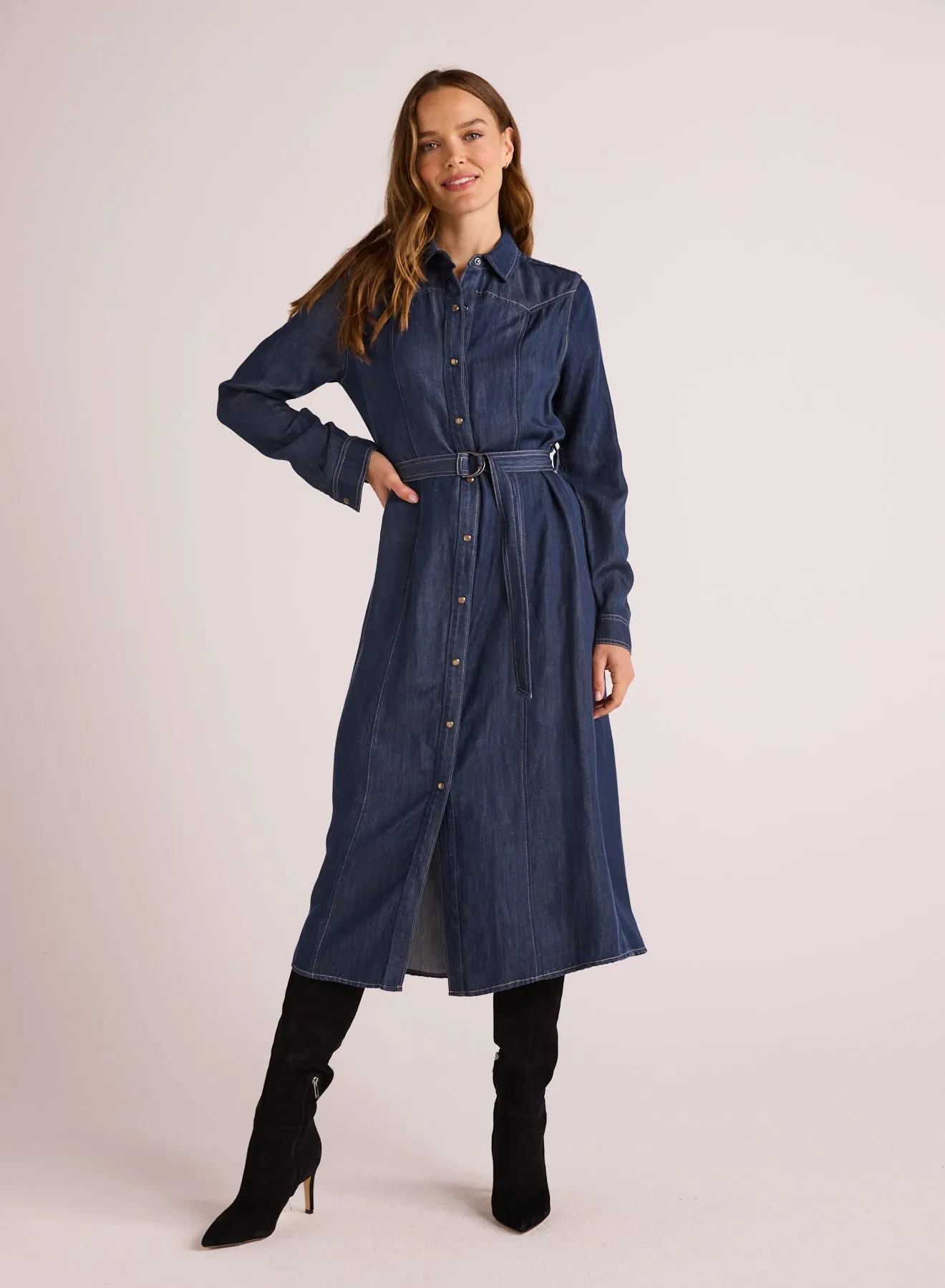 Western Yoke Midi Dress - Dark Denim