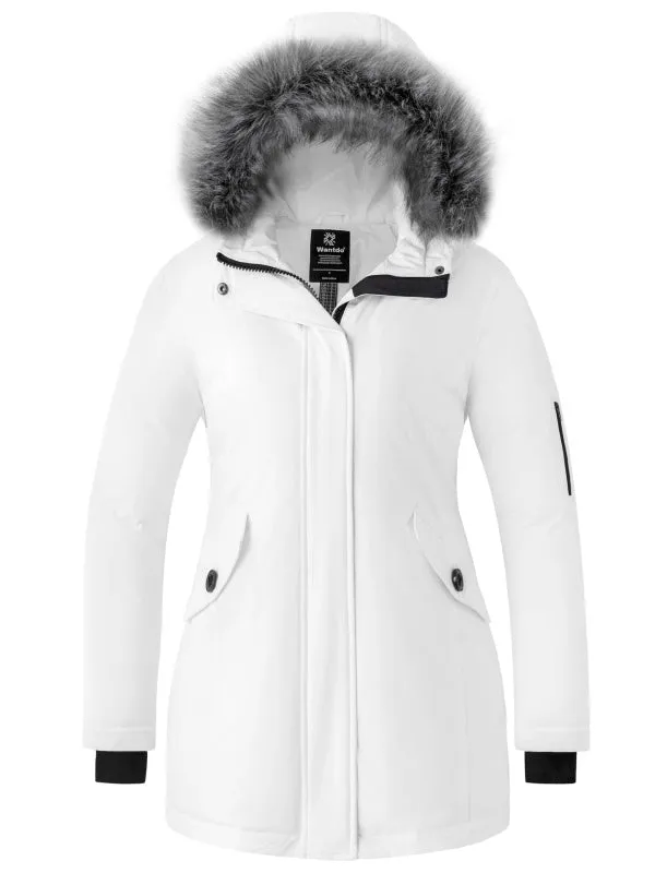 Women's Down Jacket Waterproof Snow Coat Warm Puffer Parka Jacket with Faux Fur Hood Arctic I